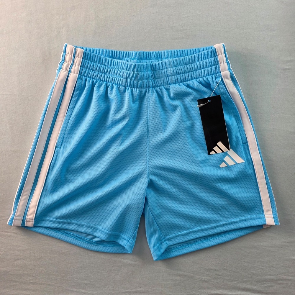 NEW WT Kids Adidas 3 stripe shorts size M 10/12 Bright Cyan